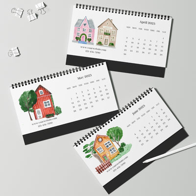 Custom Desk Calendar - Watercolor Houses