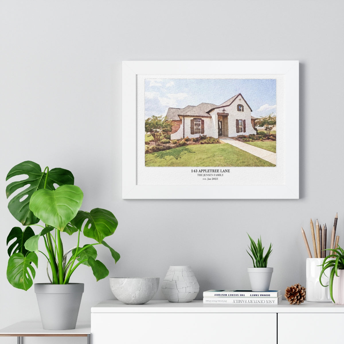 Framed Custom Home Portrait - Watercolor Effect