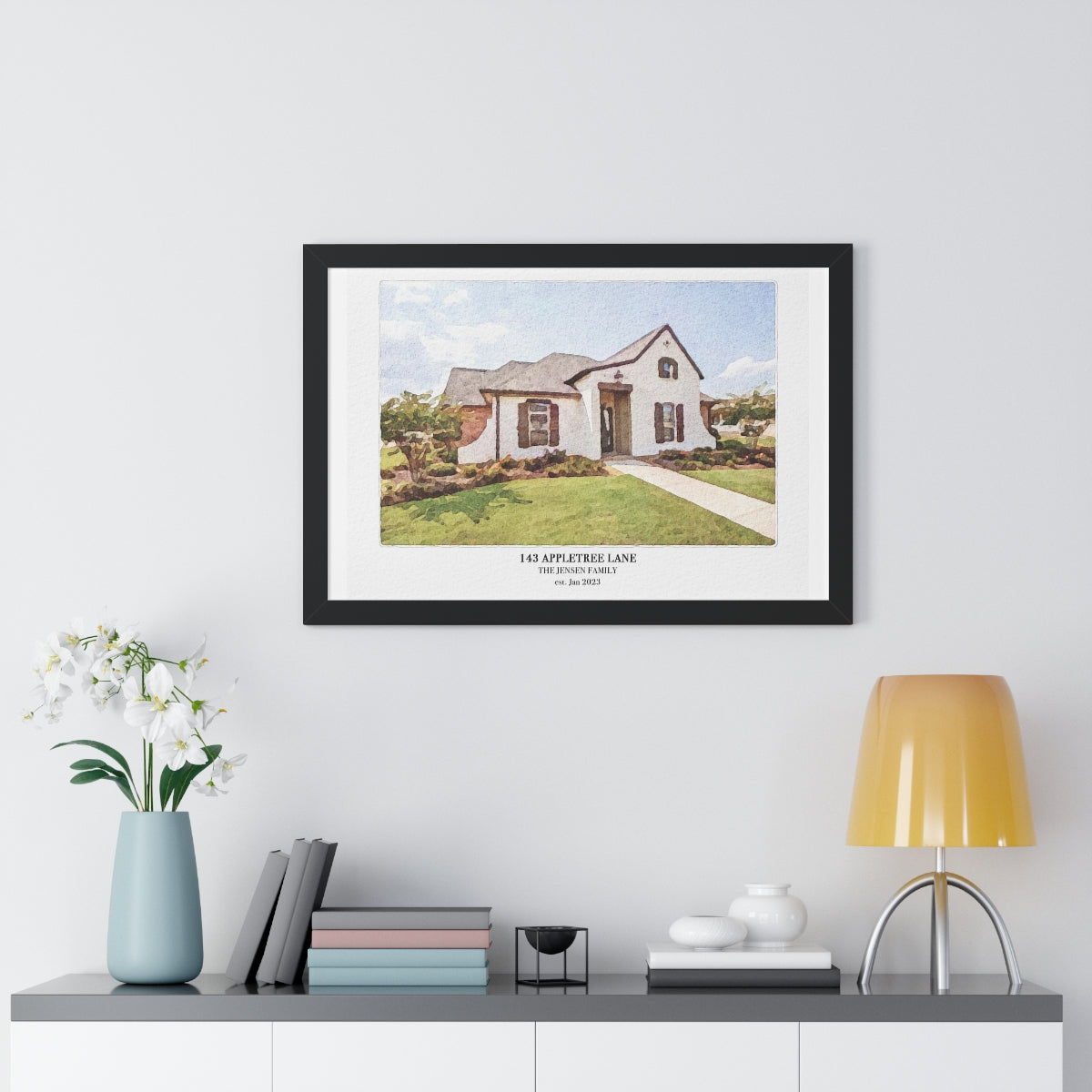 Framed Custom Home Portrait - Watercolor Effect