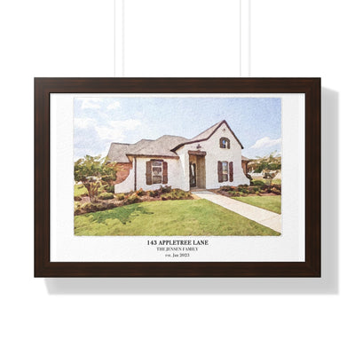 Framed Custom Home Portrait - Watercolor Effect