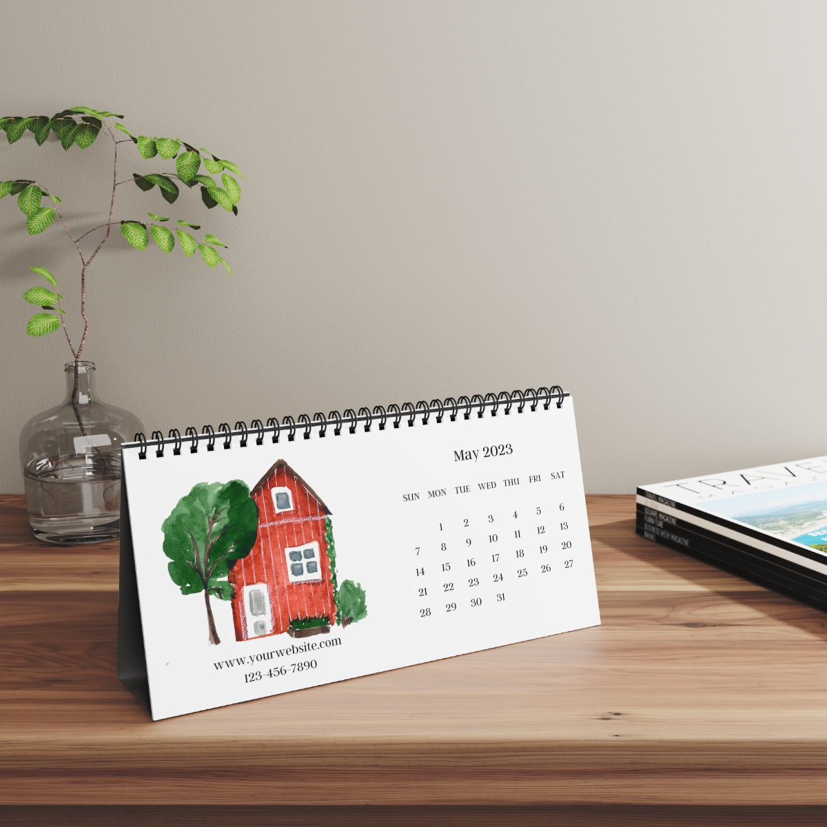 Custom Desk Calendar - Watercolor Houses