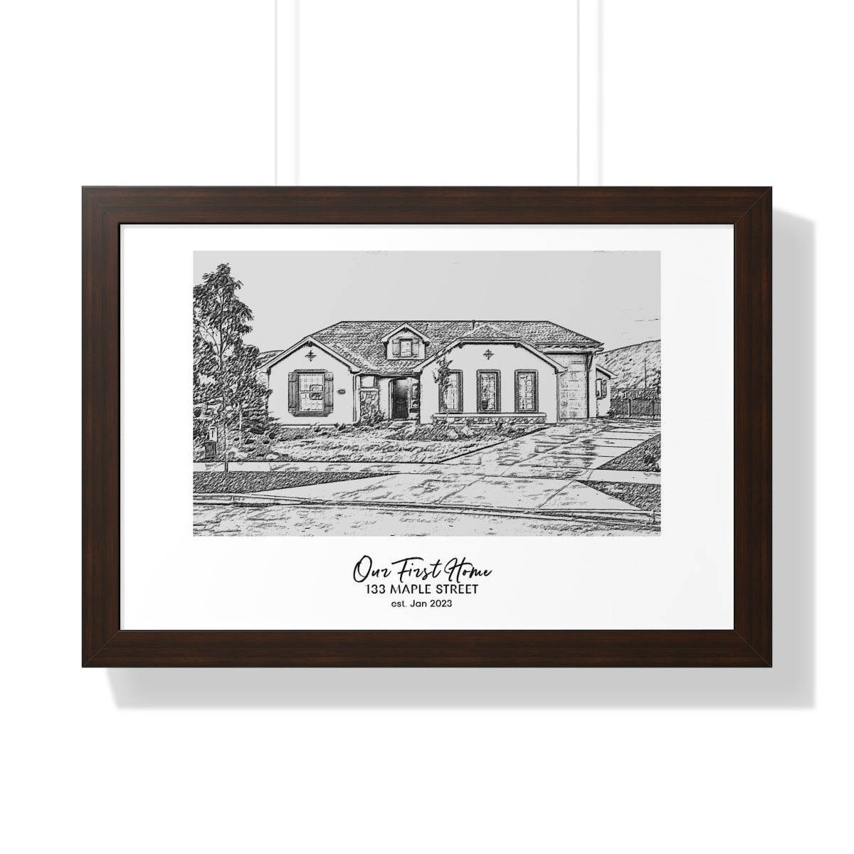 Framed Custom Home Portrait - Sketch Effect