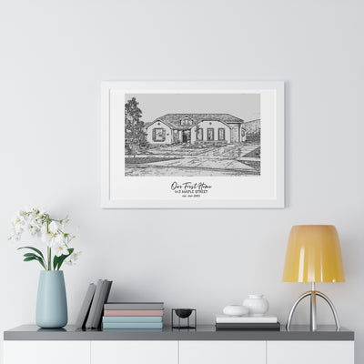 Framed Custom Home Portrait - Sketch Effect