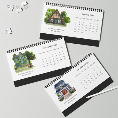 Custom Desk Calendar - Watercolor Houses