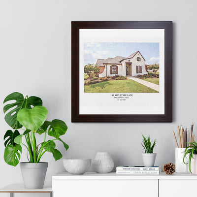 Framed Custom Home Portrait - Watercolor Effect