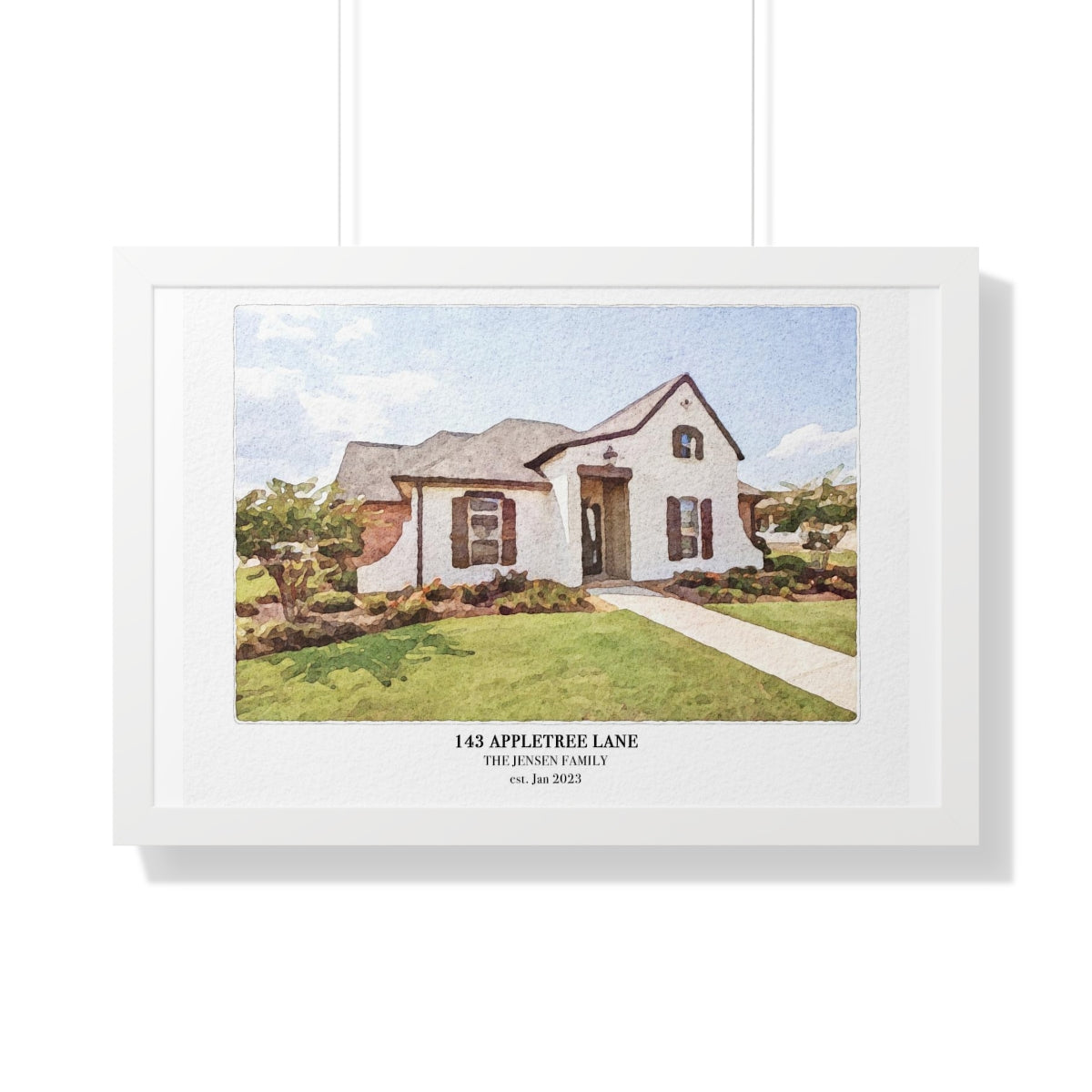 Framed Custom Home Portrait - Watercolor Effect