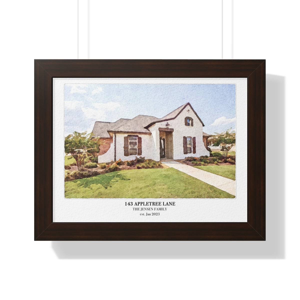 Framed Custom Home Portrait - Watercolor Effect