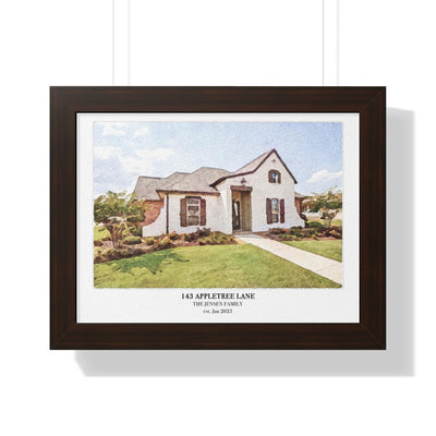 Framed Custom Home Portrait - Watercolor Effect