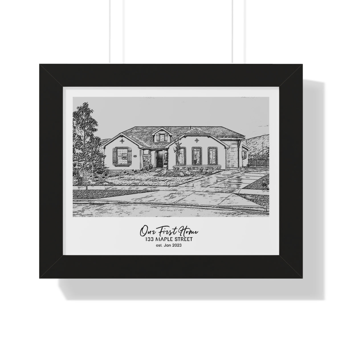 Framed Custom Home Portrait - Sketch Effect