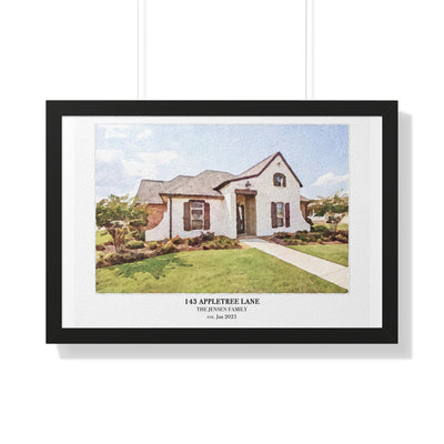 Framed Custom Home Portrait - Watercolor Effect