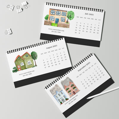 Custom Desk Calendar - Watercolor Houses