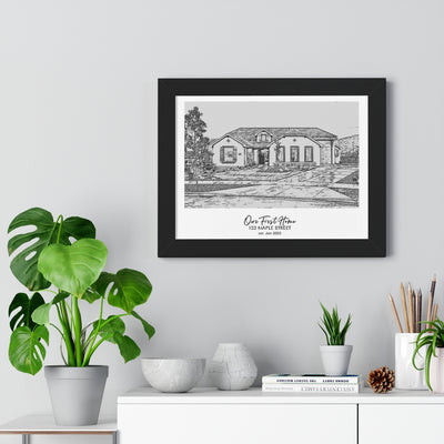 Framed Custom Home Portrait - Sketch Effect