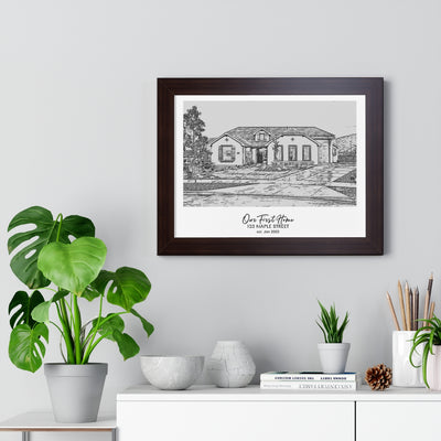 Framed Custom Home Portrait - Sketch Effect