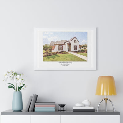 Framed Custom Home Portrait - Watercolor Effect