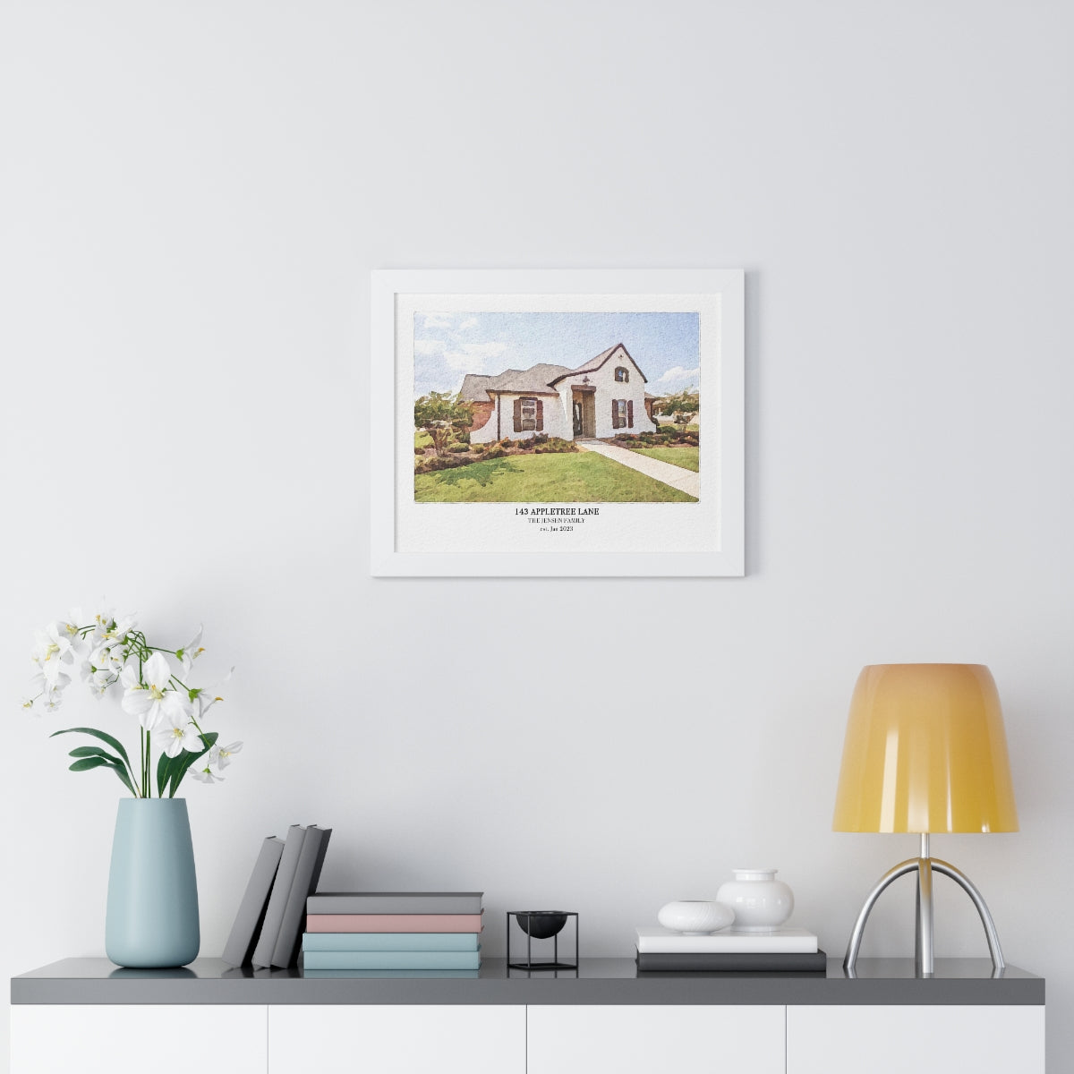 Framed Custom Home Portrait - Watercolor Effect