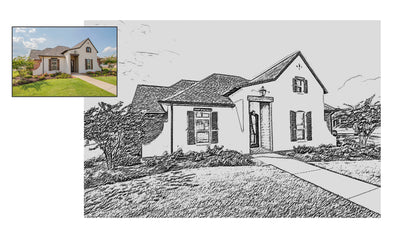 Framed Custom Home Portrait - Sketch Effect