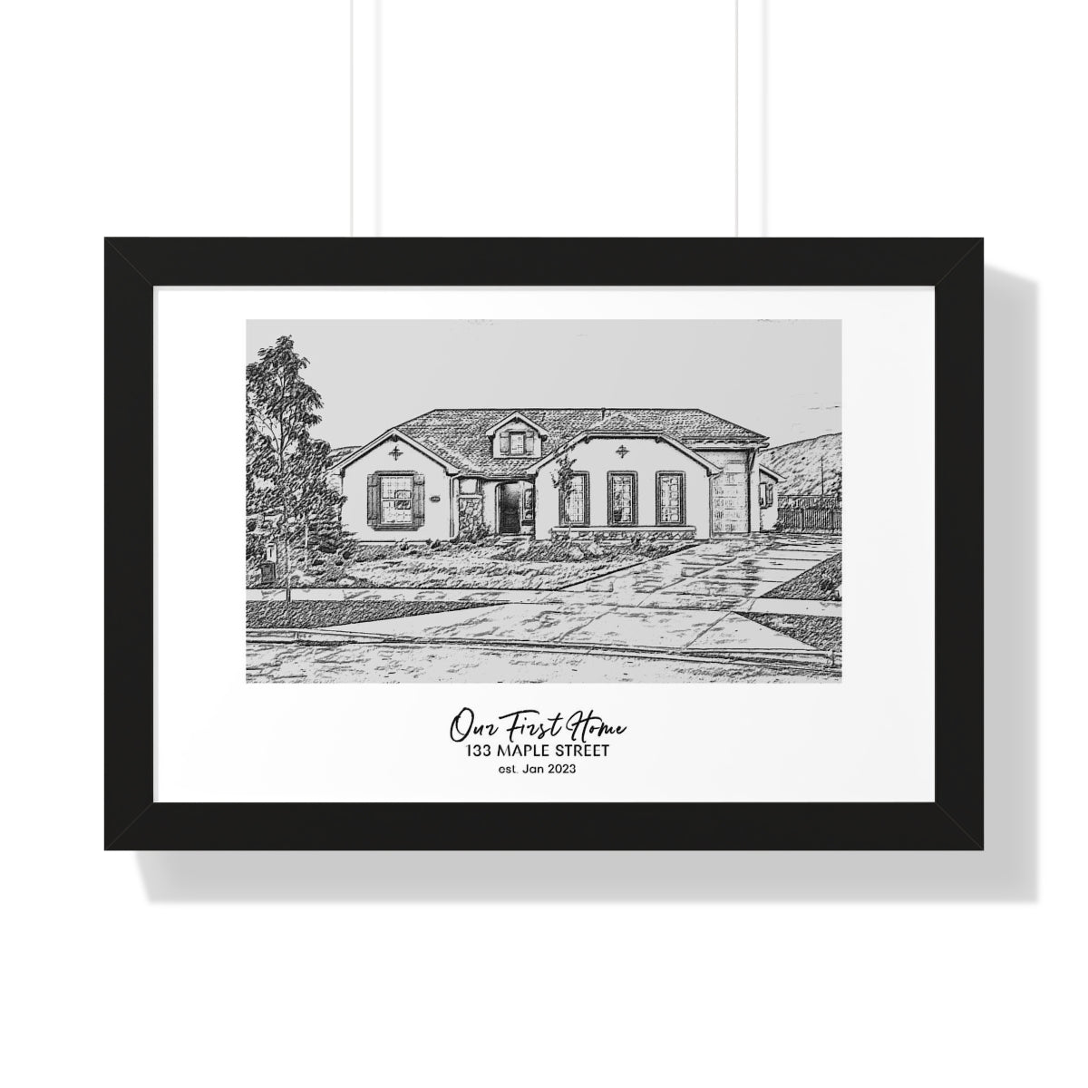 Framed Custom Home Portrait - Sketch Effect