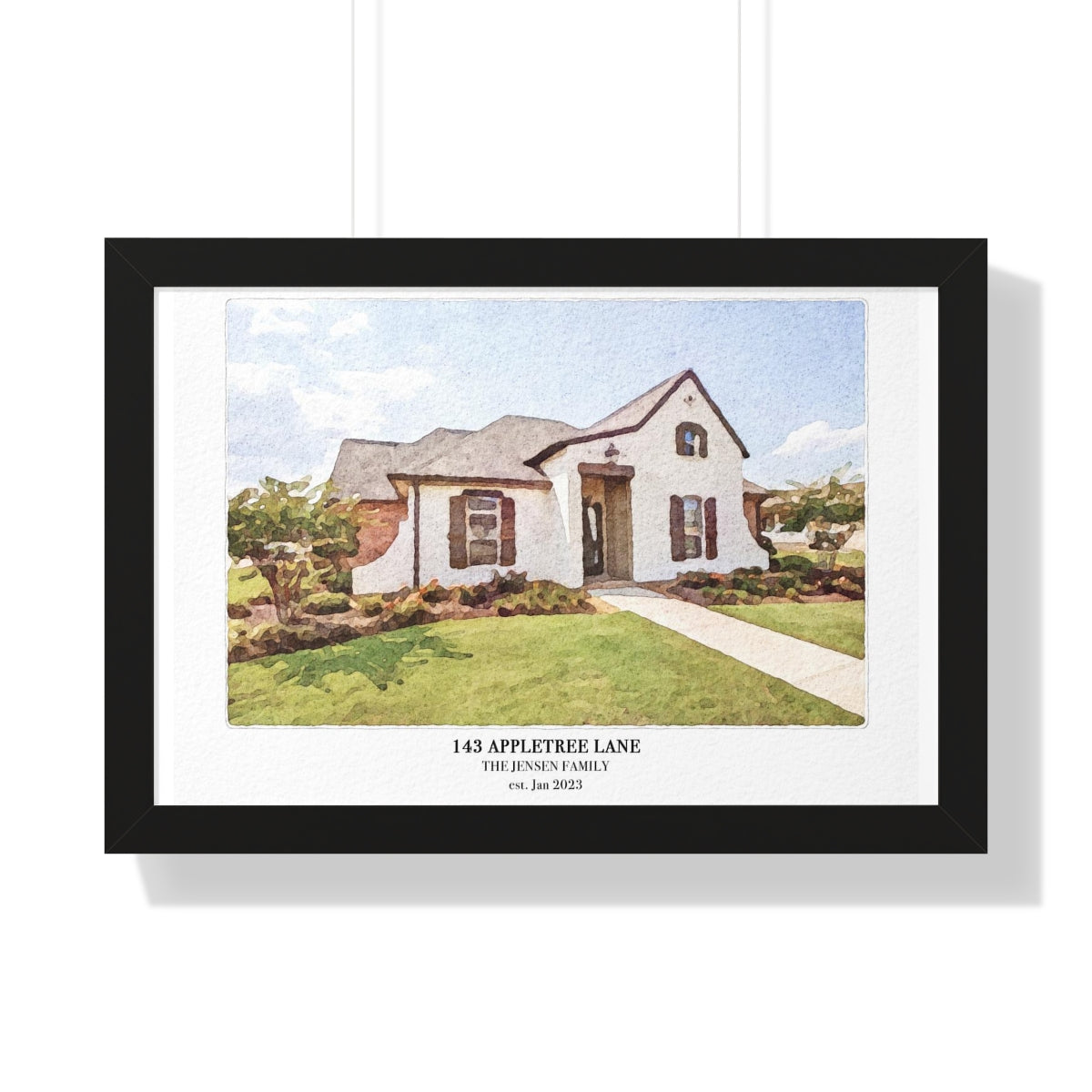 Framed Custom Home Portrait - Watercolor Effect