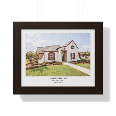 Framed Custom Home Portrait - Watercolor Effect