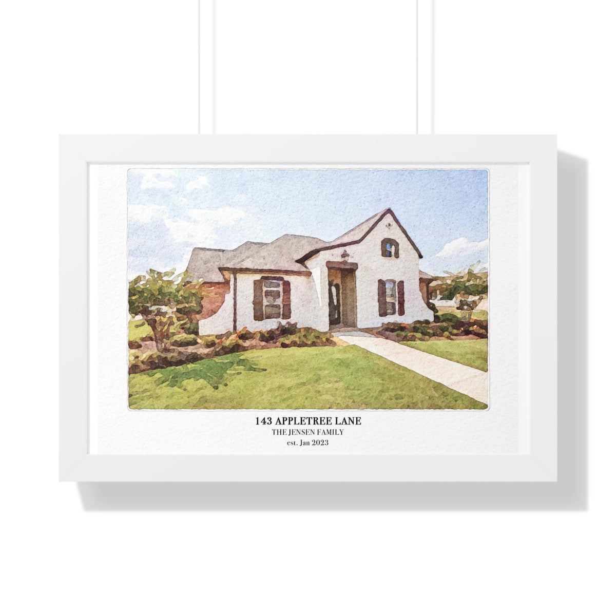 Framed Custom Home Portrait - Watercolor Effect