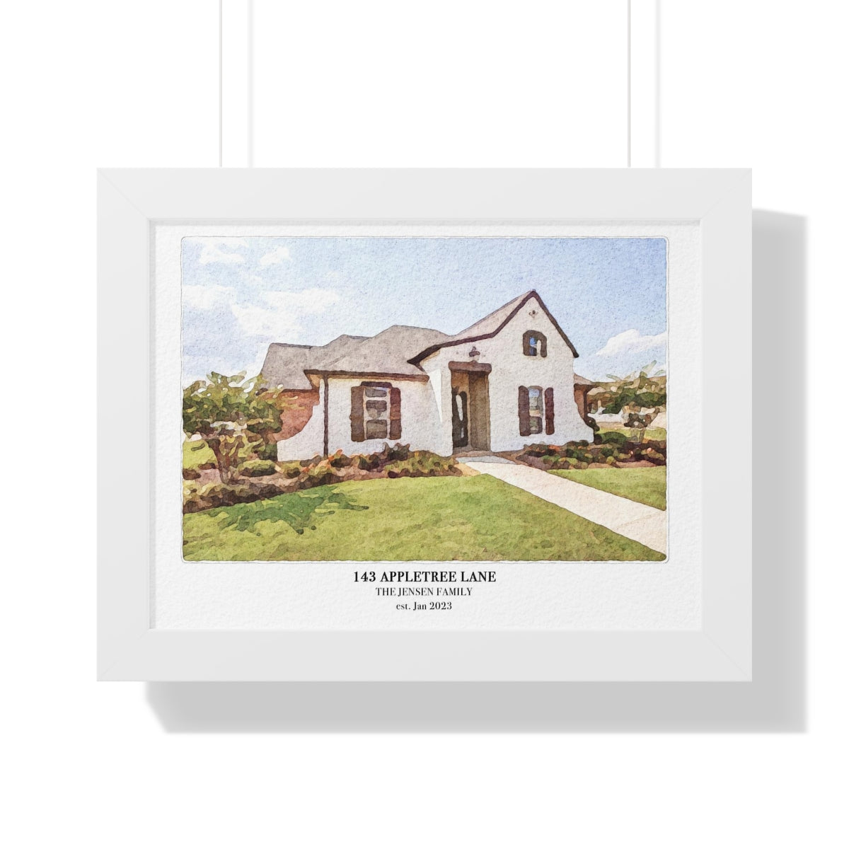 Framed Custom Home Portrait - Watercolor Effect