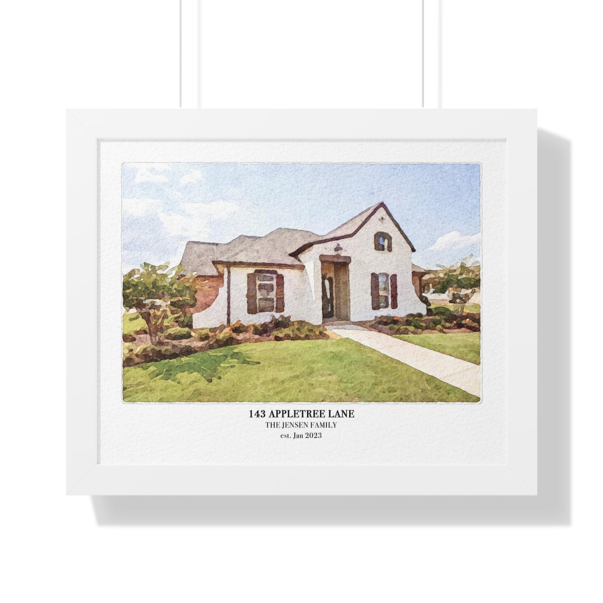 Framed Custom Home Portrait - Watercolor Effect