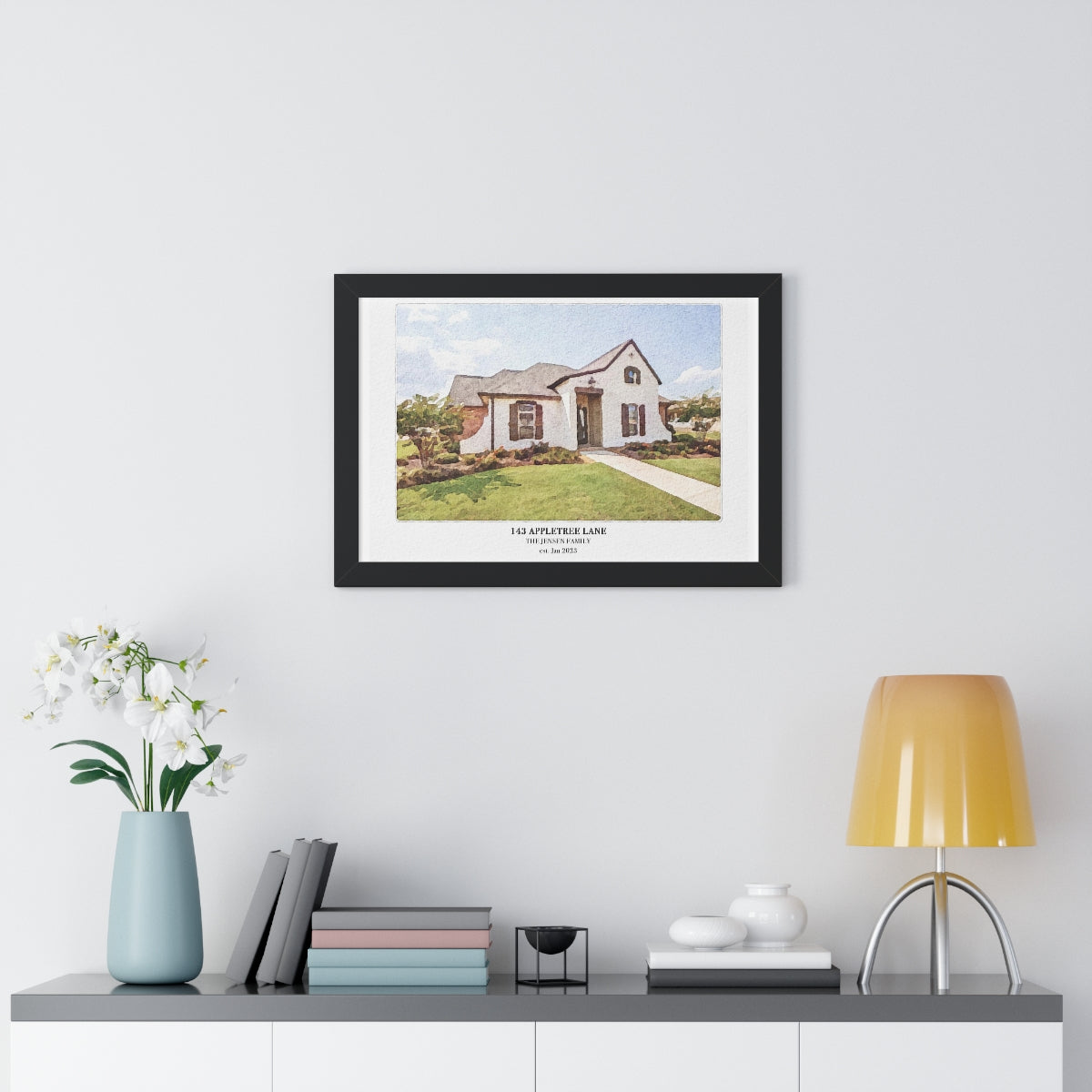 Framed Custom Home Portrait - Watercolor Effect