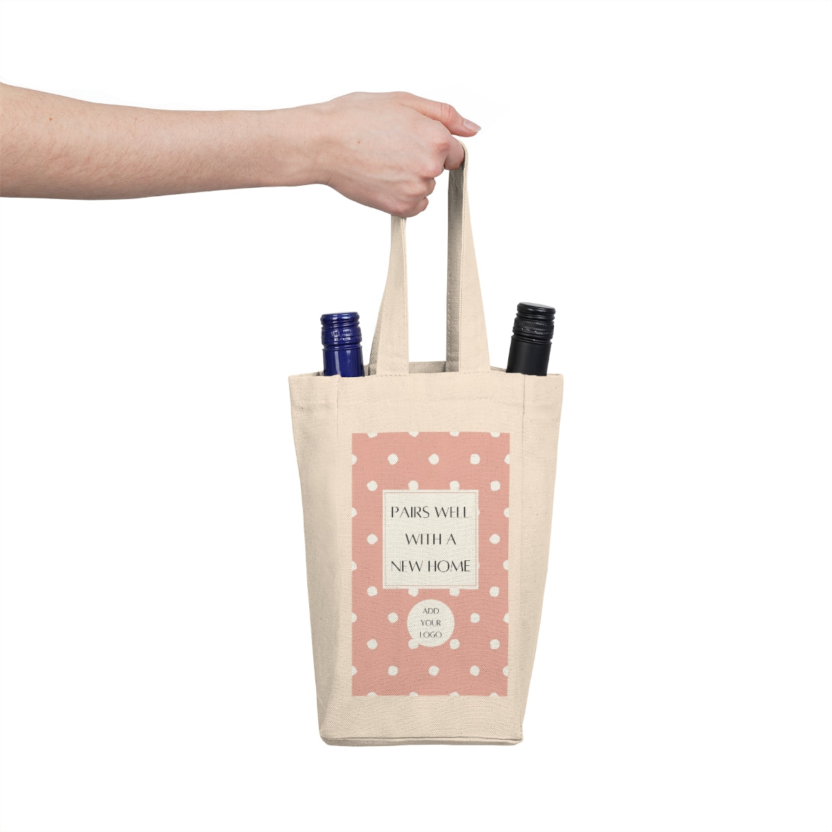 Double Wine Tote - Pink Polka Dot