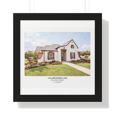 Framed Custom Home Portrait - Watercolor Effect