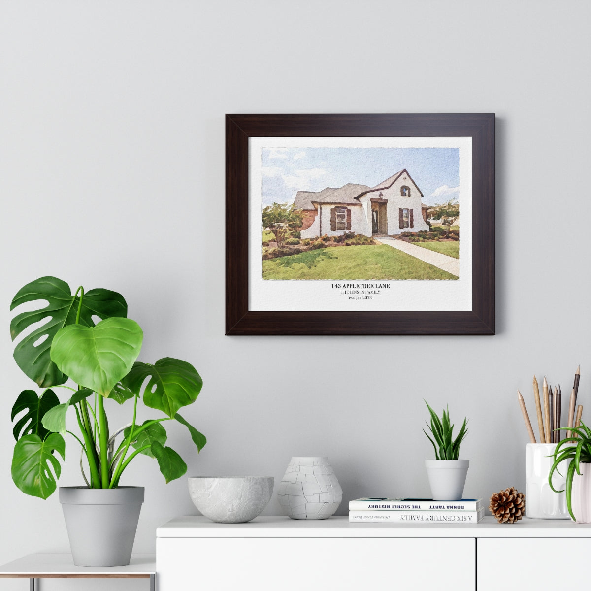 Framed Custom Home Portrait - Watercolor Effect