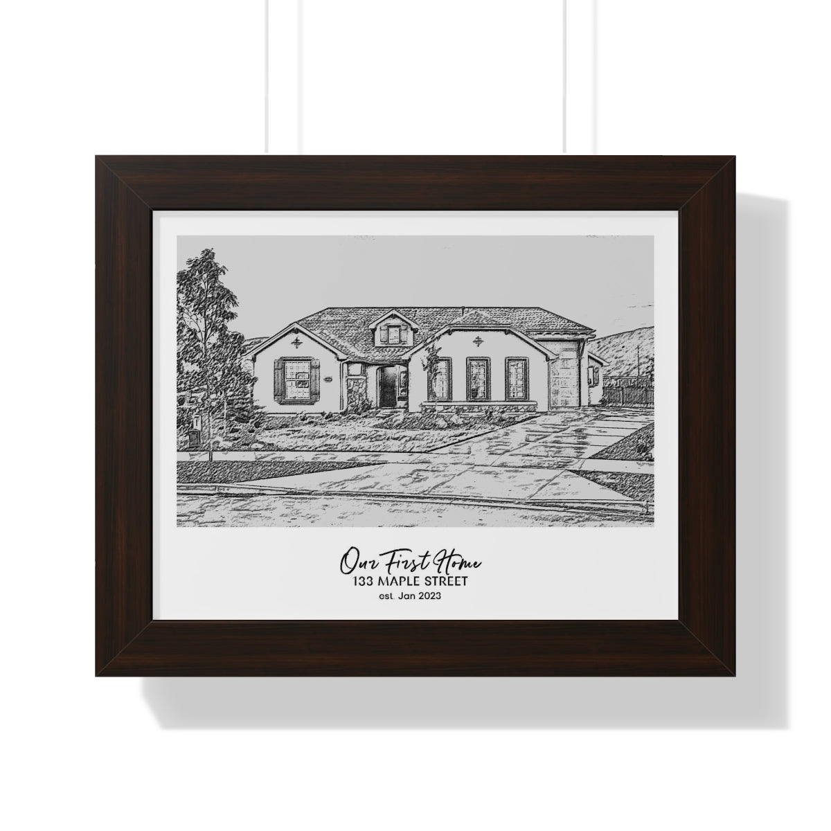 Framed Custom Home Portrait - Sketch Effect