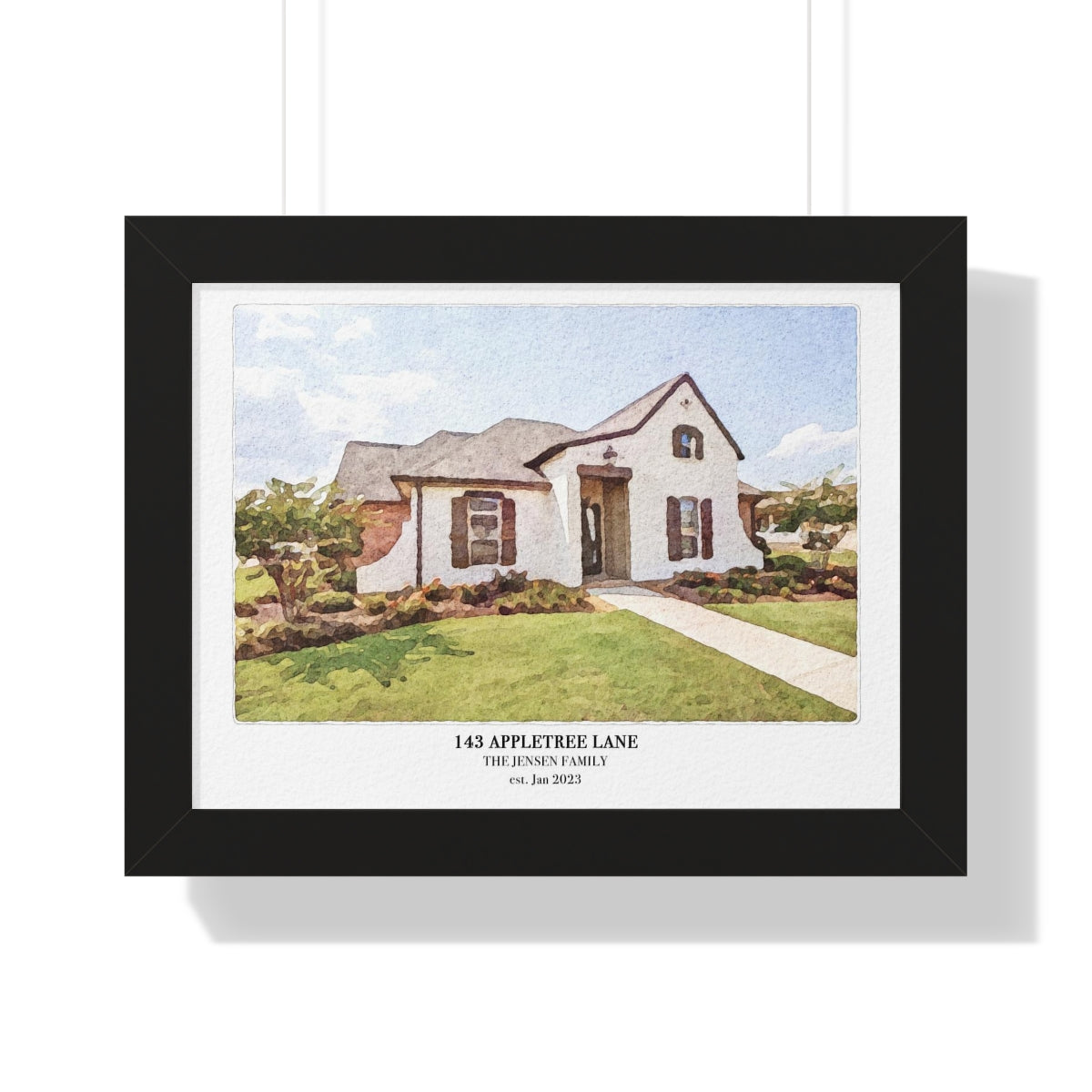 Framed Custom Home Portrait - Watercolor Effect