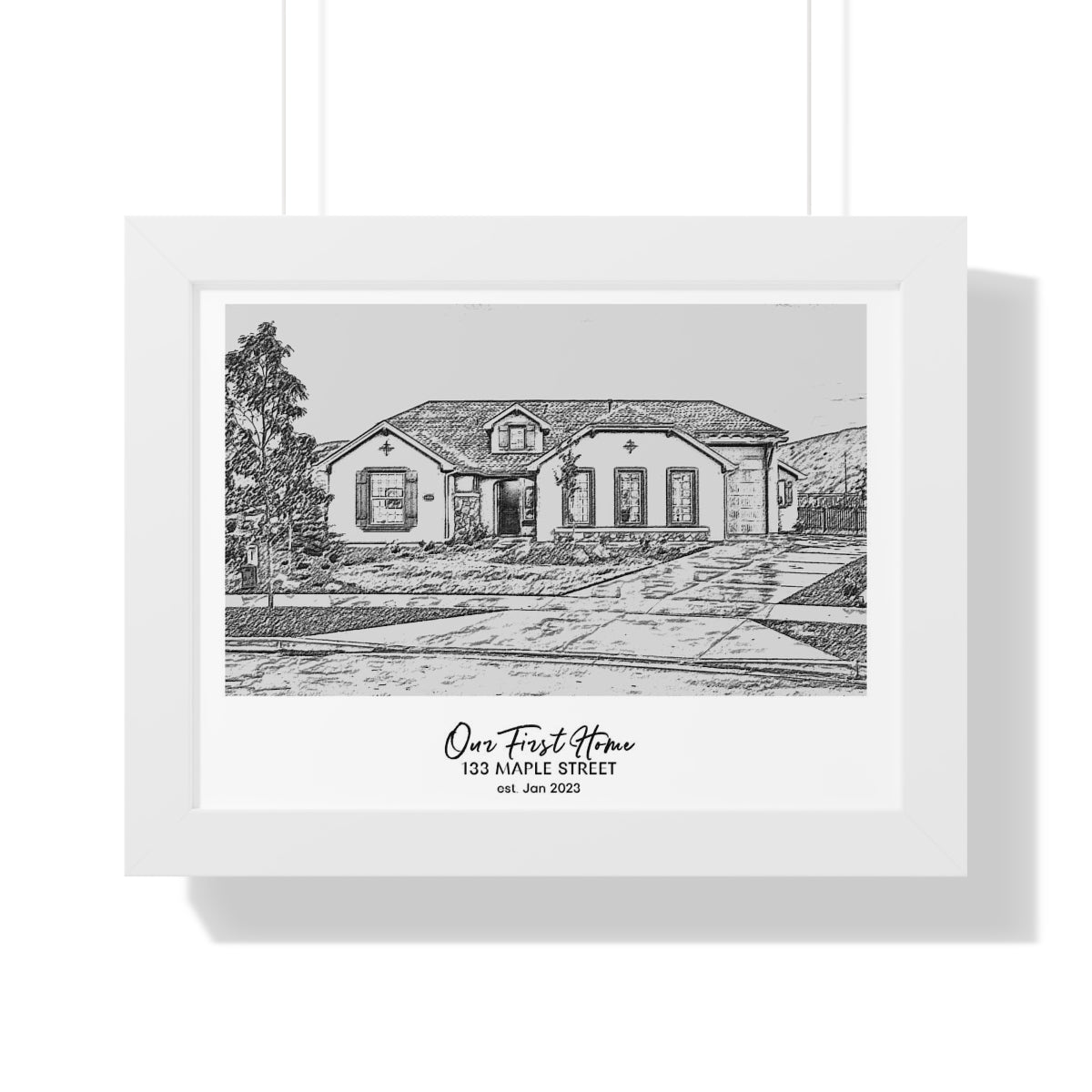 Framed Custom Home Portrait - Sketch Effect