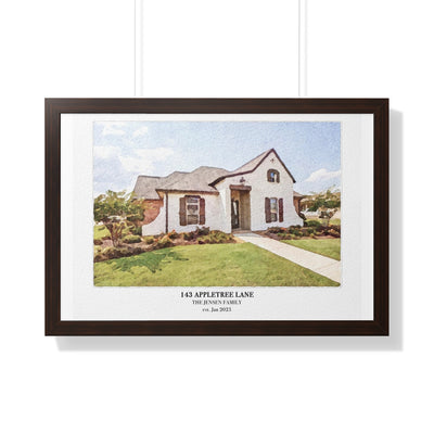 Framed Custom Home Portrait - Watercolor Effect