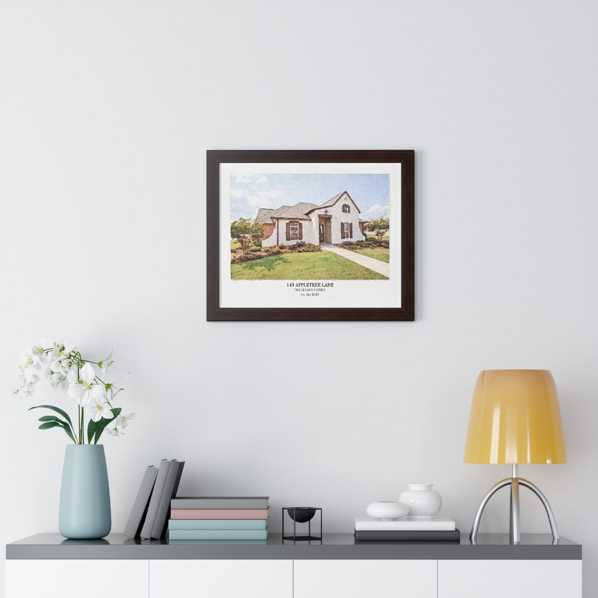 Framed Custom Home Portrait - Watercolor Effect