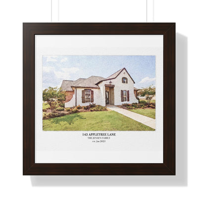 Framed Custom Home Portrait - Watercolor Effect