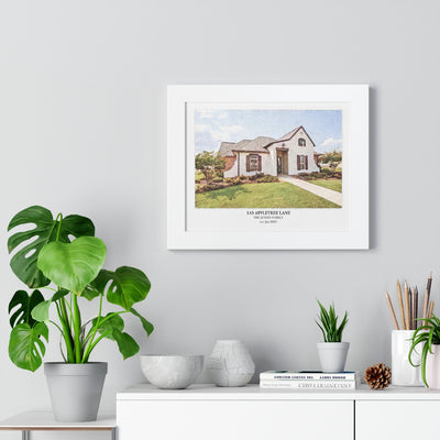 Framed Custom Home Portrait - Watercolor Effect