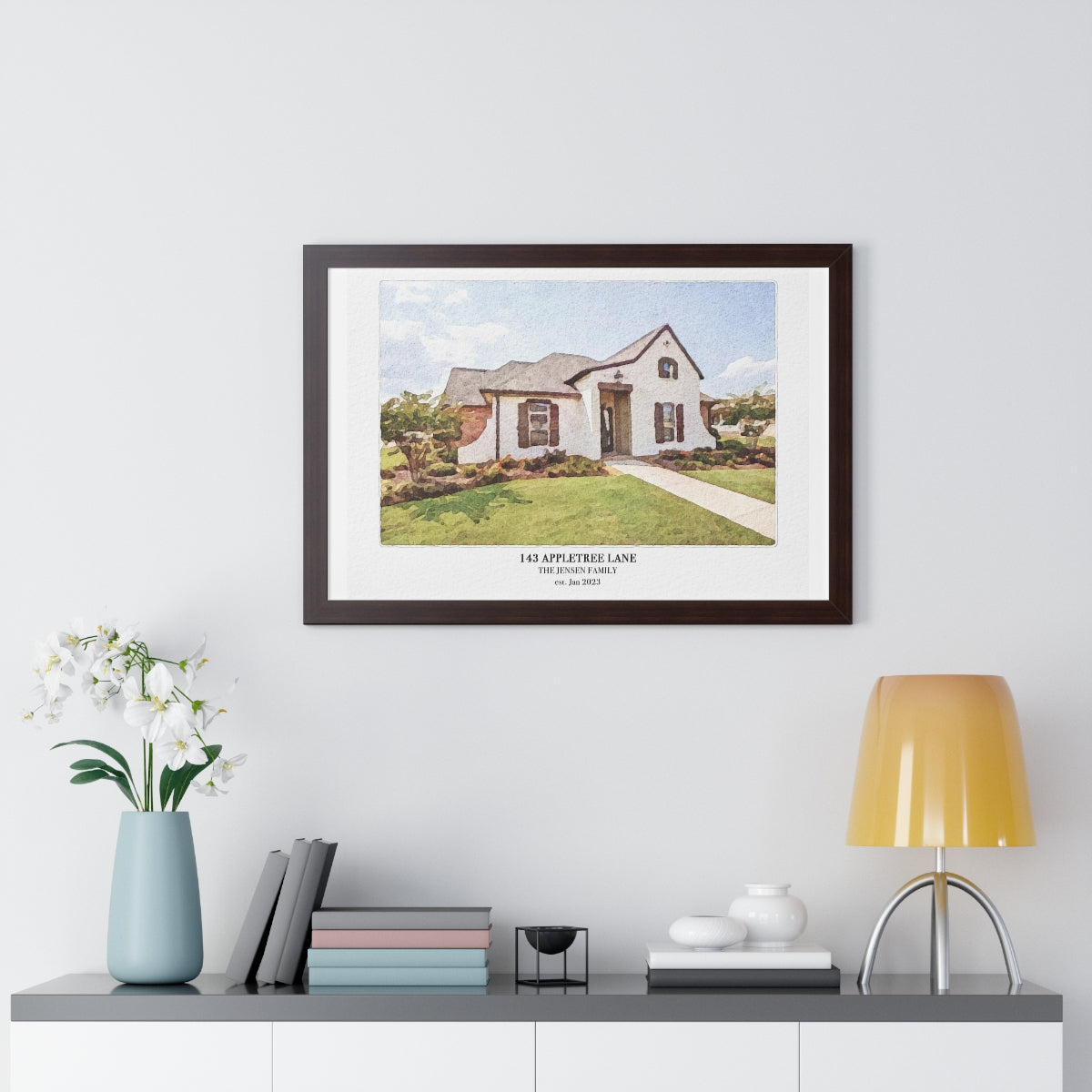 Framed Custom Home Portrait - Watercolor Effect