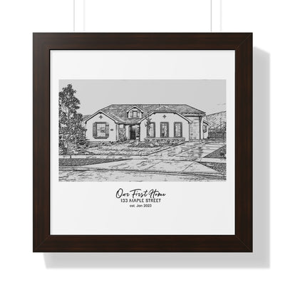 Framed Custom Home Portrait - Sketch Effect