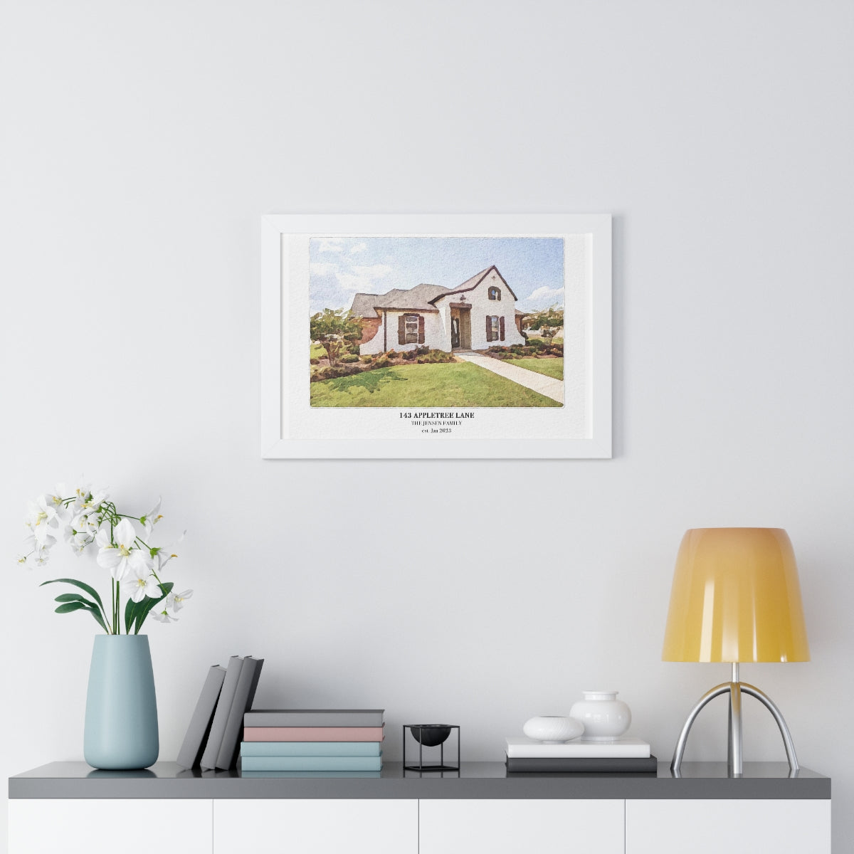 Framed Custom Home Portrait - Watercolor Effect