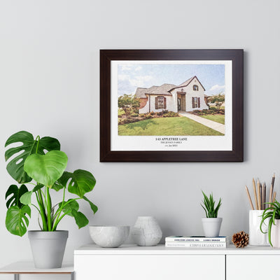 Framed Custom Home Portrait - Watercolor Effect